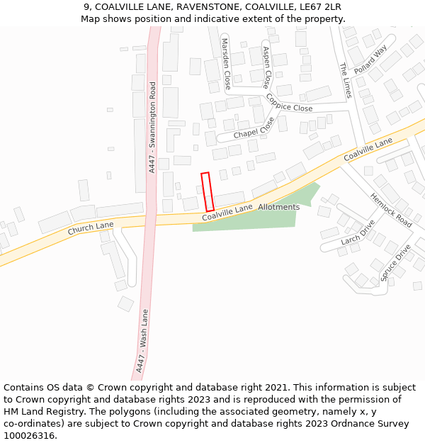 9, COALVILLE LANE, RAVENSTONE, COALVILLE, LE67 2LR: Location map and indicative extent of plot