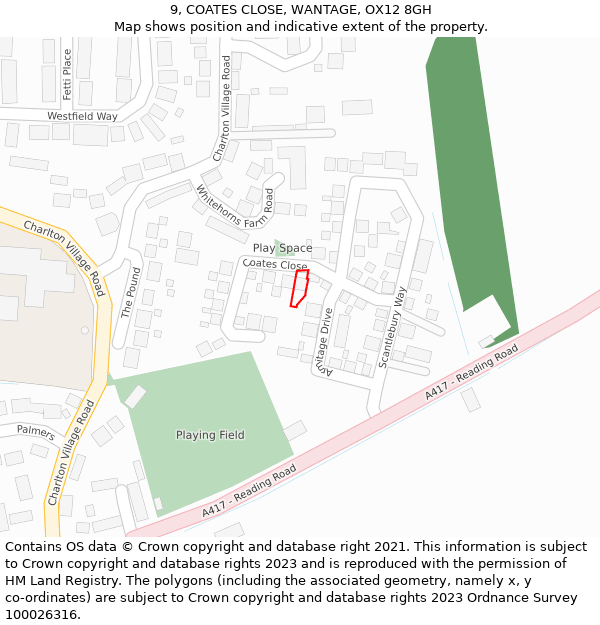 9, COATES CLOSE, WANTAGE, OX12 8GH: Location map and indicative extent of plot