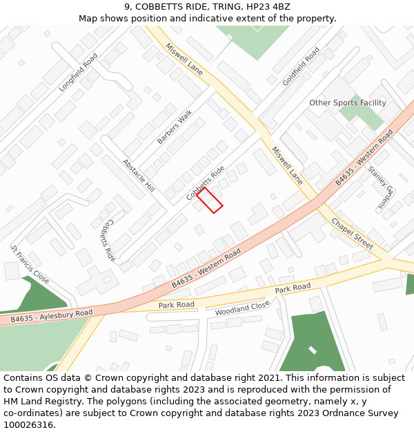 9, COBBETTS RIDE, TRING, HP23 4BZ: Location map and indicative extent of plot