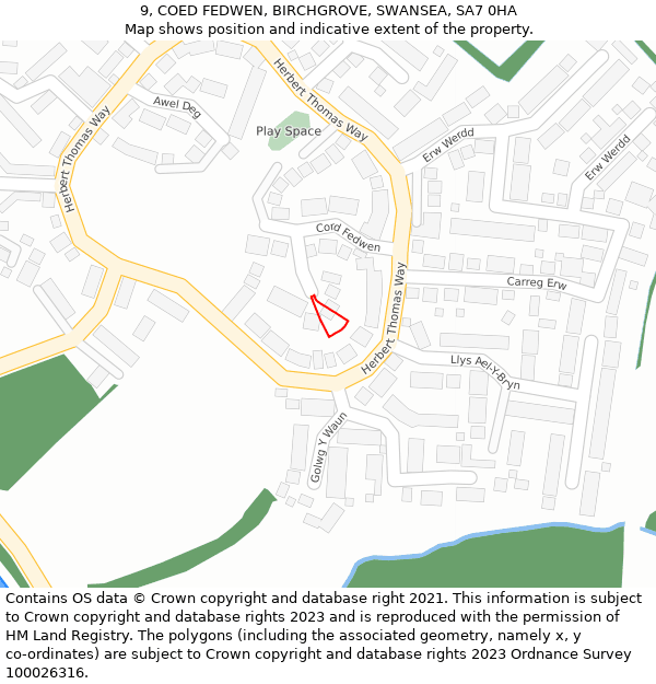 9, COED FEDWEN, BIRCHGROVE, SWANSEA, SA7 0HA: Location map and indicative extent of plot