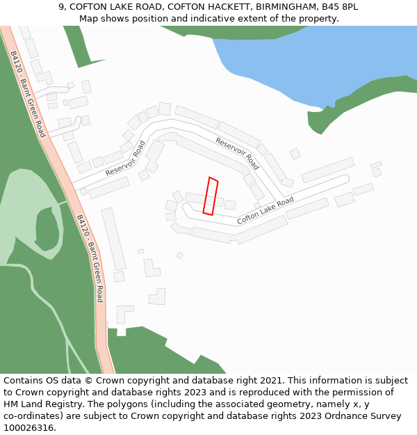 9, COFTON LAKE ROAD, COFTON HACKETT, BIRMINGHAM, B45 8PL: Location map and indicative extent of plot
