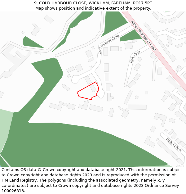 9, COLD HARBOUR CLOSE, WICKHAM, FAREHAM, PO17 5PT: Location map and indicative extent of plot