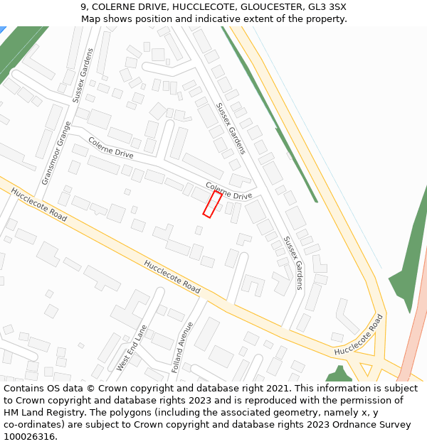 9, COLERNE DRIVE, HUCCLECOTE, GLOUCESTER, GL3 3SX: Location map and indicative extent of plot
