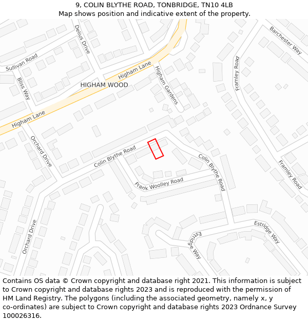 9, COLIN BLYTHE ROAD, TONBRIDGE, TN10 4LB: Location map and indicative extent of plot