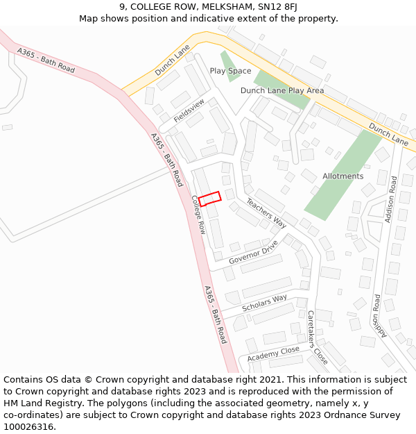 9, COLLEGE ROW, MELKSHAM, SN12 8FJ: Location map and indicative extent of plot