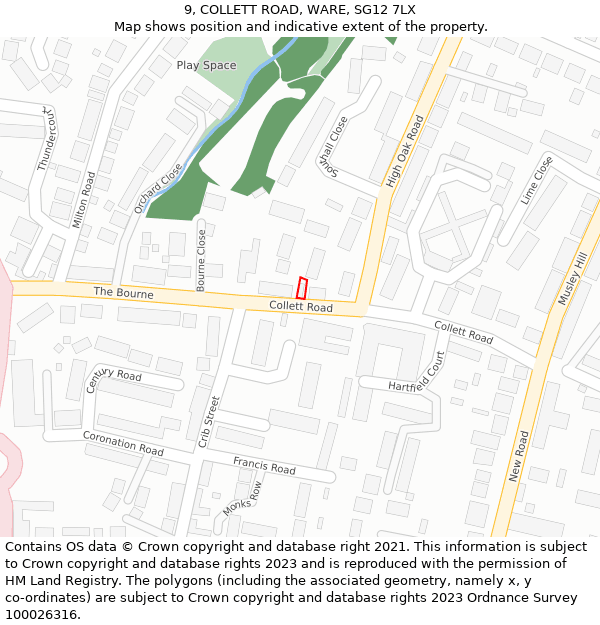 9, COLLETT ROAD, WARE, SG12 7LX: Location map and indicative extent of plot