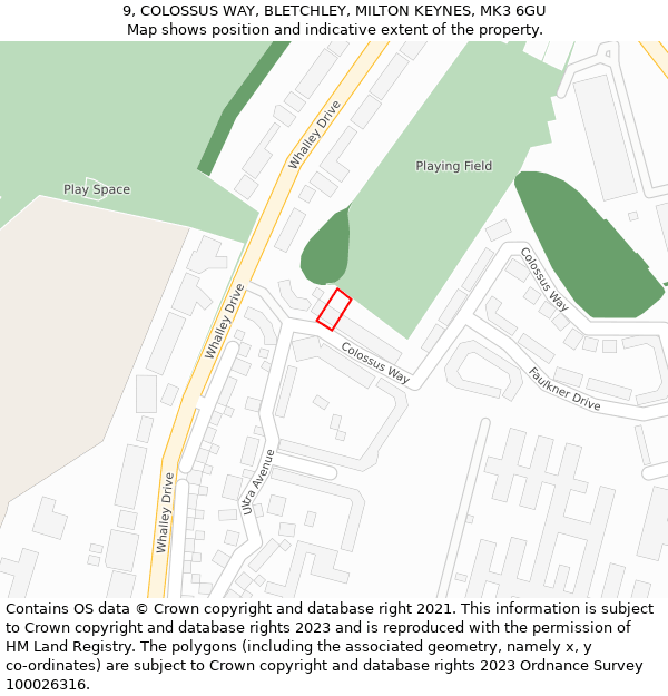 9, COLOSSUS WAY, BLETCHLEY, MILTON KEYNES, MK3 6GU: Location map and indicative extent of plot