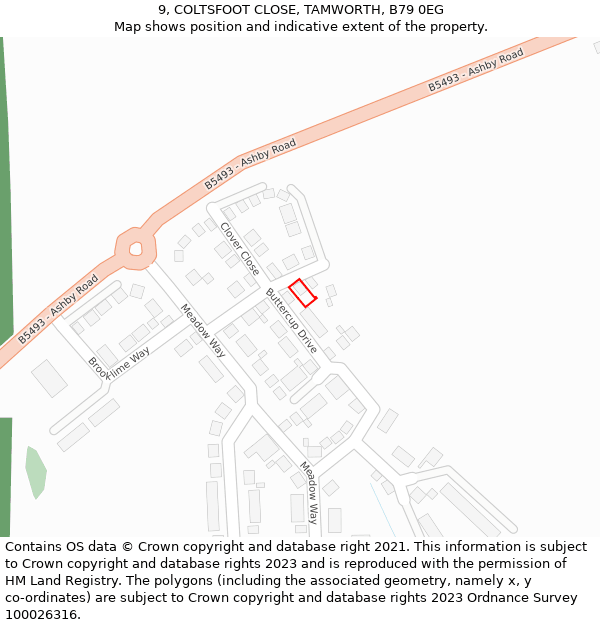 9, COLTSFOOT CLOSE, TAMWORTH, B79 0EG: Location map and indicative extent of plot