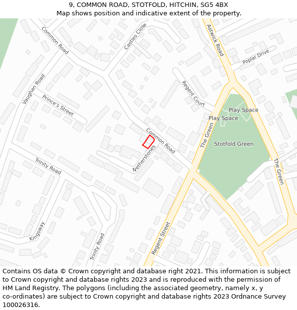 9, COMMON ROAD, STOTFOLD, HITCHIN, SG5 4BX: Location map and indicative extent of plot