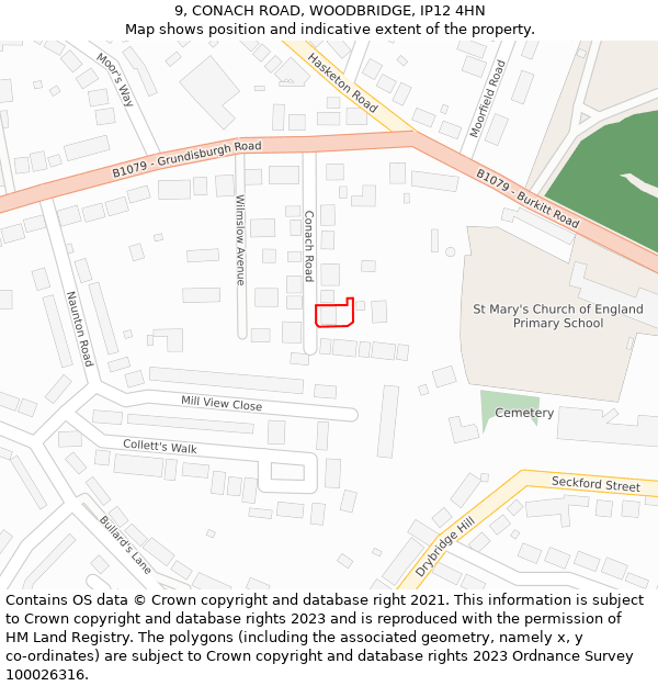 9, CONACH ROAD, WOODBRIDGE, IP12 4HN: Location map and indicative extent of plot