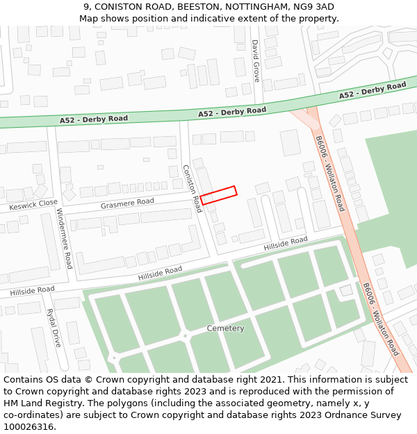 9, CONISTON ROAD, BEESTON, NOTTINGHAM, NG9 3AD: Location map and indicative extent of plot