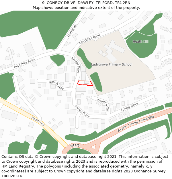 9, CONROY DRIVE, DAWLEY, TELFORD, TF4 2RN: Location map and indicative extent of plot