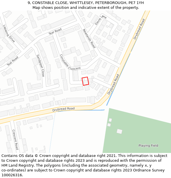 9, CONSTABLE CLOSE, WHITTLESEY, PETERBOROUGH, PE7 1YH: Location map and indicative extent of plot