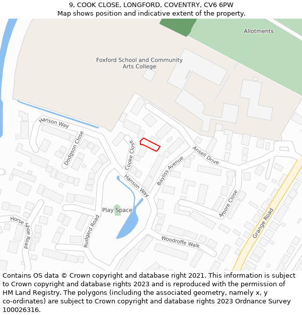 9, COOK CLOSE, LONGFORD, COVENTRY, CV6 6PW: Location map and indicative extent of plot