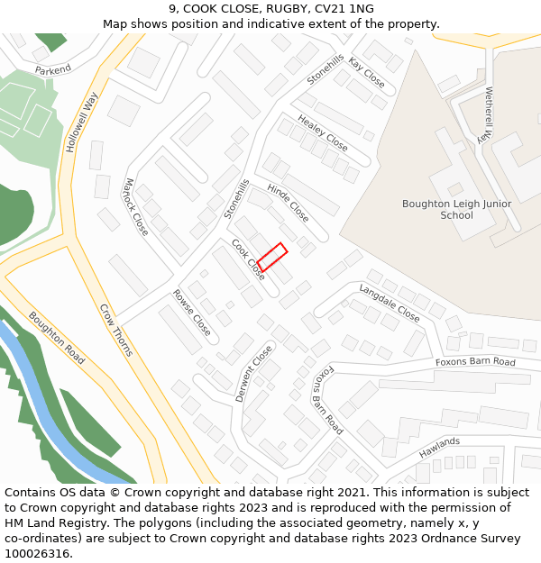 9, COOK CLOSE, RUGBY, CV21 1NG: Location map and indicative extent of plot