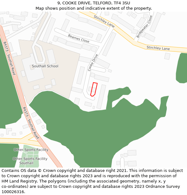 9, COOKE DRIVE, TELFORD, TF4 3SU: Location map and indicative extent of plot