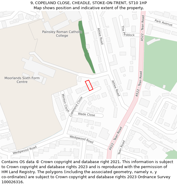 9, COPELAND CLOSE, CHEADLE, STOKE-ON-TRENT, ST10 1HP: Location map and indicative extent of plot