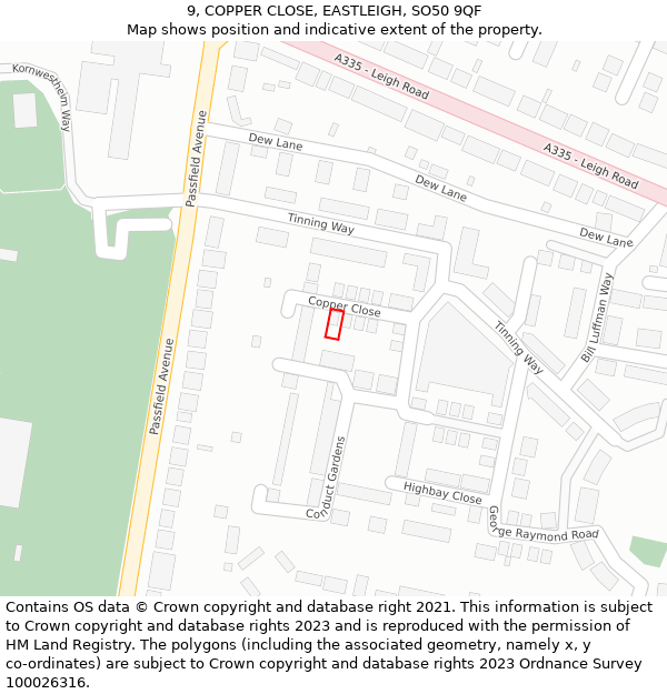 9, COPPER CLOSE, EASTLEIGH, SO50 9QF: Location map and indicative extent of plot