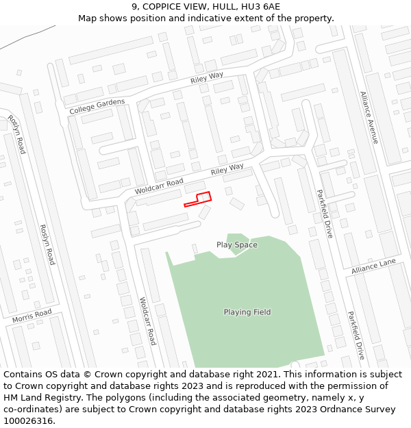 9, COPPICE VIEW, HULL, HU3 6AE: Location map and indicative extent of plot