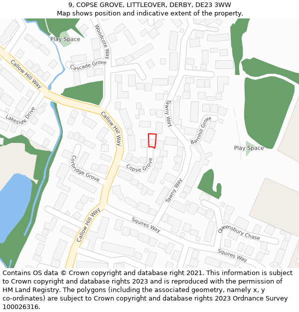 9, COPSE GROVE, LITTLEOVER, DERBY, DE23 3WW: Location map and indicative extent of plot