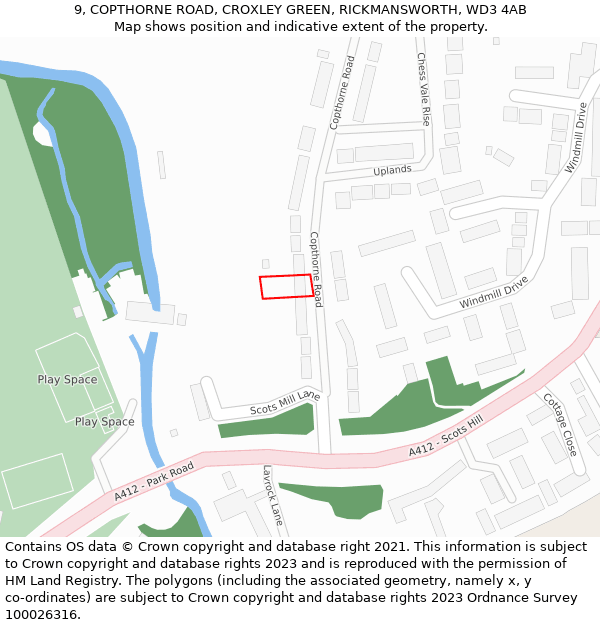 9, COPTHORNE ROAD, CROXLEY GREEN, RICKMANSWORTH, WD3 4AB: Location map and indicative extent of plot