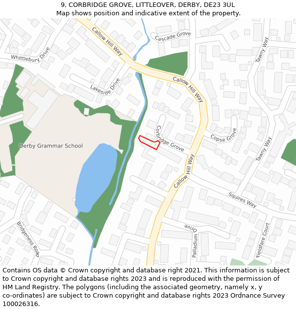 9, CORBRIDGE GROVE, LITTLEOVER, DERBY, DE23 3UL: Location map and indicative extent of plot