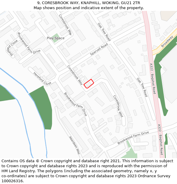 9, CORESBROOK WAY, KNAPHILL, WOKING, GU21 2TR: Location map and indicative extent of plot