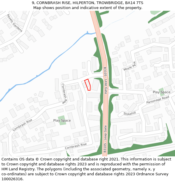 9, CORNBRASH RISE, HILPERTON, TROWBRIDGE, BA14 7TS: Location map and indicative extent of plot