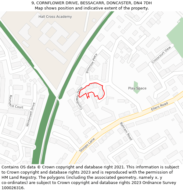 9, CORNFLOWER DRIVE, BESSACARR, DONCASTER, DN4 7DH: Location map and indicative extent of plot