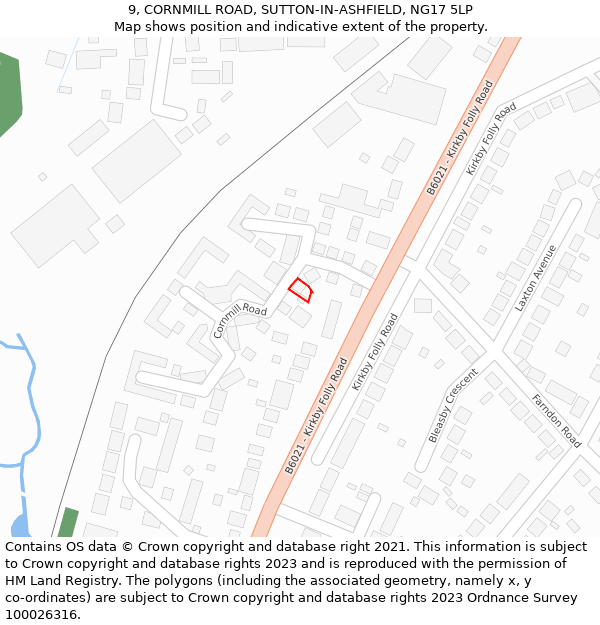 9, CORNMILL ROAD, SUTTON-IN-ASHFIELD, NG17 5LP: Location map and indicative extent of plot