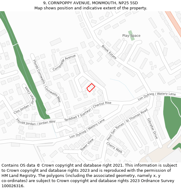 9, CORNPOPPY AVENUE, MONMOUTH, NP25 5SD: Location map and indicative extent of plot