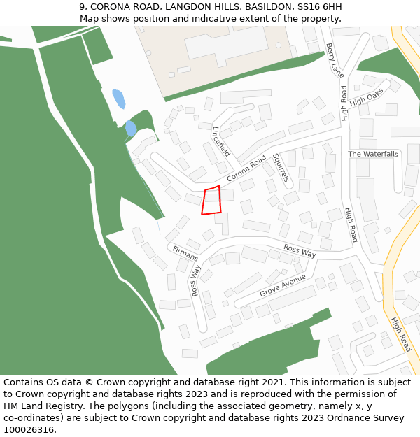 9, CORONA ROAD, LANGDON HILLS, BASILDON, SS16 6HH: Location map and indicative extent of plot