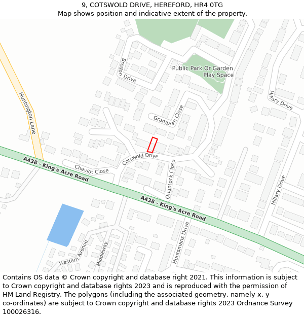 9, COTSWOLD DRIVE, HEREFORD, HR4 0TG: Location map and indicative extent of plot