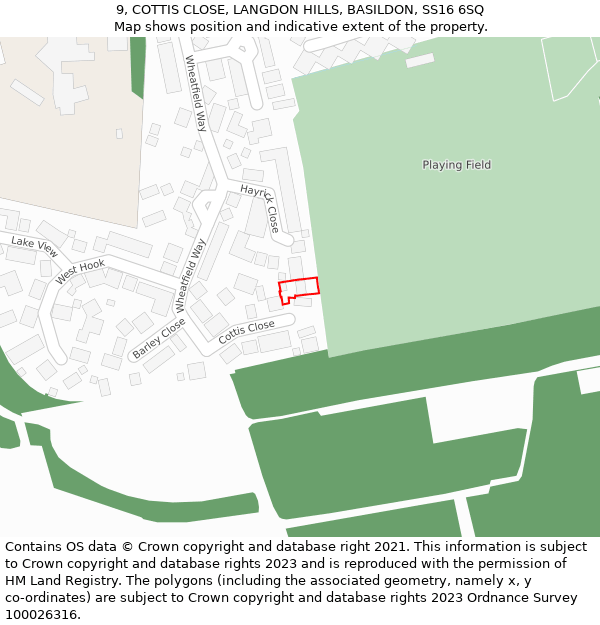 9, COTTIS CLOSE, LANGDON HILLS, BASILDON, SS16 6SQ: Location map and indicative extent of plot