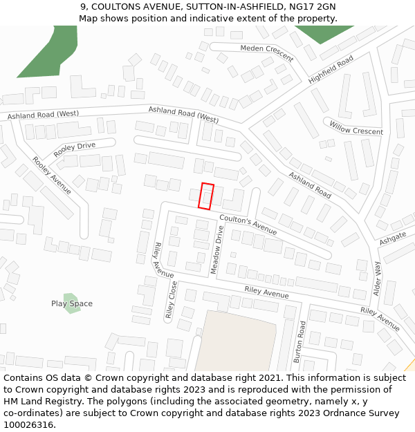 9, COULTONS AVENUE, SUTTON-IN-ASHFIELD, NG17 2GN: Location map and indicative extent of plot