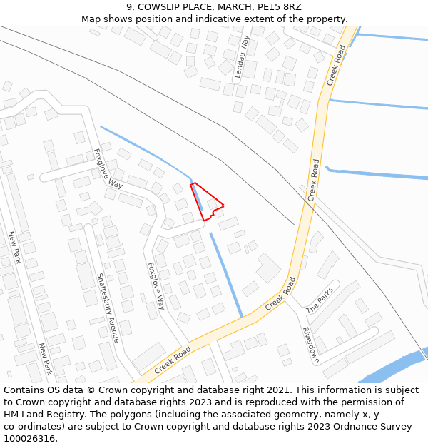 9, COWSLIP PLACE, MARCH, PE15 8RZ: Location map and indicative extent of plot