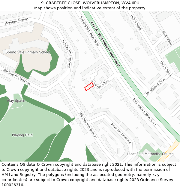 9, CRABTREE CLOSE, WOLVERHAMPTON, WV4 6PU: Location map and indicative extent of plot