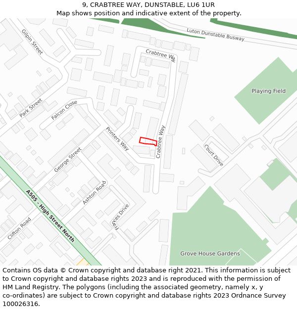 9, CRABTREE WAY, DUNSTABLE, LU6 1UR: Location map and indicative extent of plot