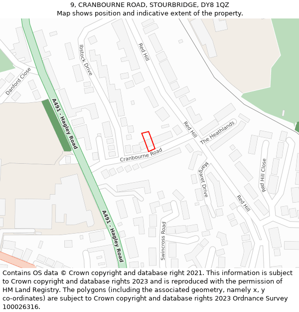 9, CRANBOURNE ROAD, STOURBRIDGE, DY8 1QZ: Location map and indicative extent of plot