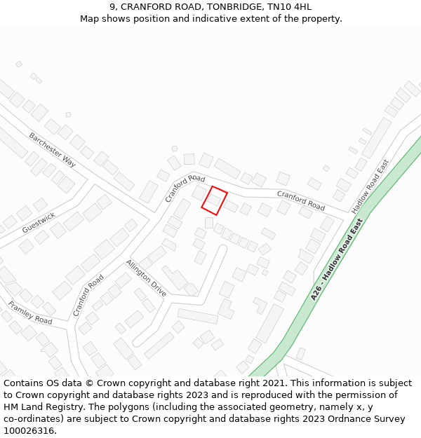 9, CRANFORD ROAD, TONBRIDGE, TN10 4HL: Location map and indicative extent of plot