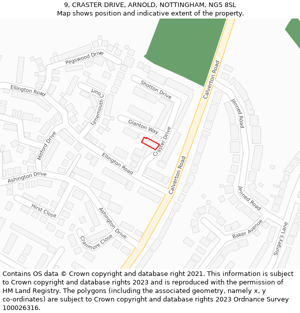 9, CRASTER DRIVE, ARNOLD, NOTTINGHAM, NG5 8SL: Location map and indicative extent of plot
