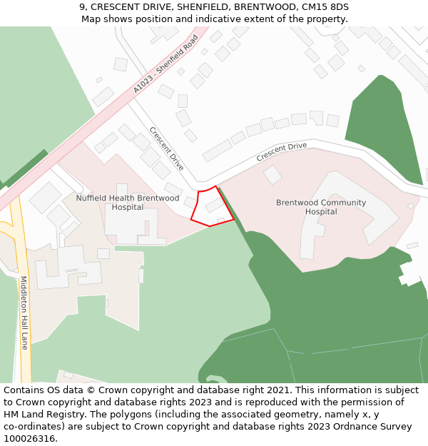 9, CRESCENT DRIVE, SHENFIELD, BRENTWOOD, CM15 8DS: Location map and indicative extent of plot