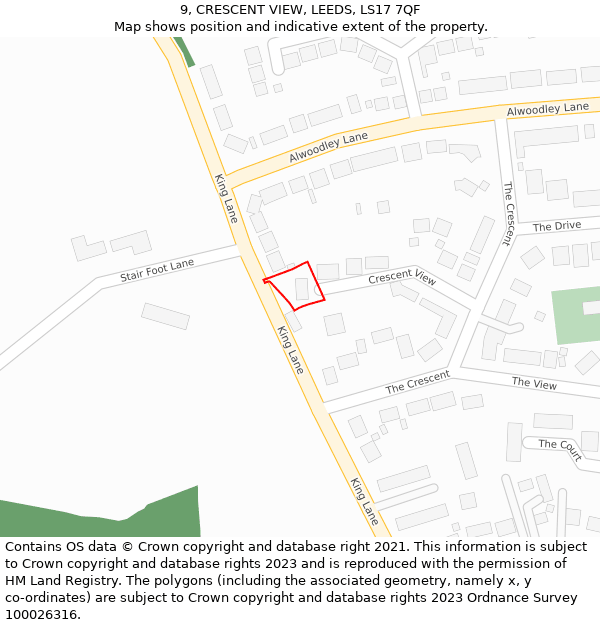 9, CRESCENT VIEW, LEEDS, LS17 7QF: Location map and indicative extent of plot