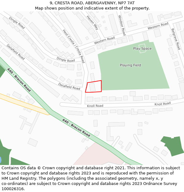 9, CRESTA ROAD, ABERGAVENNY, NP7 7AT: Location map and indicative extent of plot