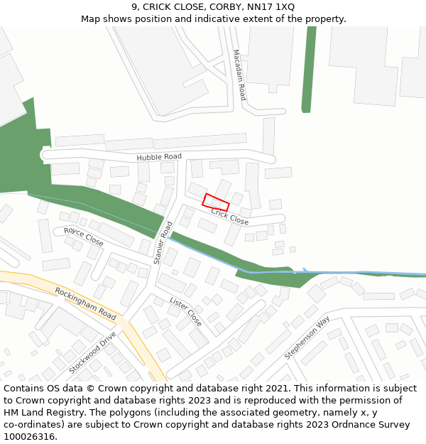 9, CRICK CLOSE, CORBY, NN17 1XQ: Location map and indicative extent of plot