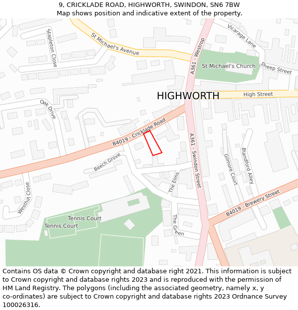 9, CRICKLADE ROAD, HIGHWORTH, SWINDON, SN6 7BW: Location map and indicative extent of plot