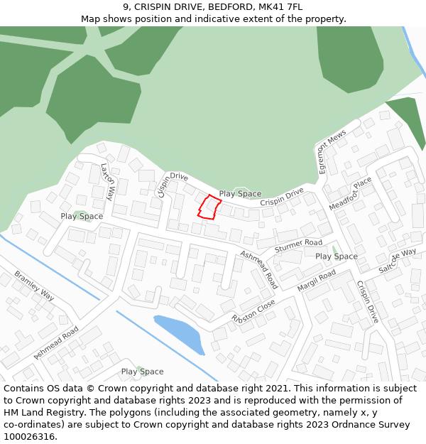 9, CRISPIN DRIVE, BEDFORD, MK41 7FL: Location map and indicative extent of plot