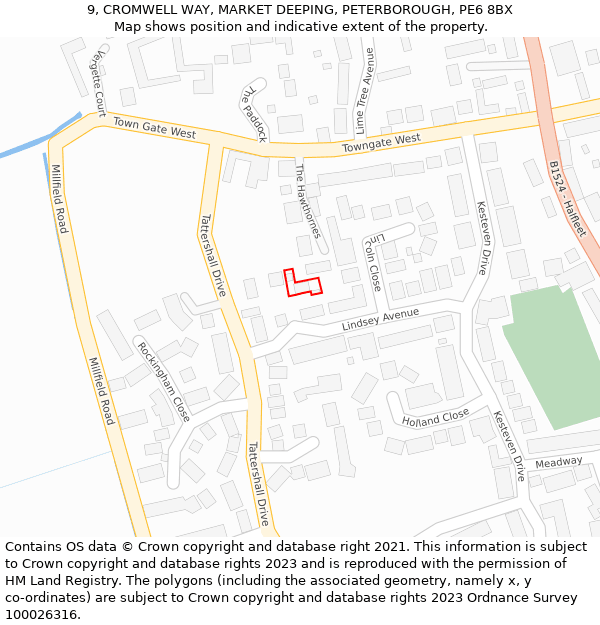 9, CROMWELL WAY, MARKET DEEPING, PETERBOROUGH, PE6 8BX: Location map and indicative extent of plot