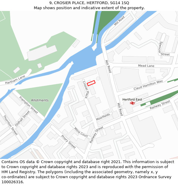 9, CROSIER PLACE, HERTFORD, SG14 1SQ: Location map and indicative extent of plot