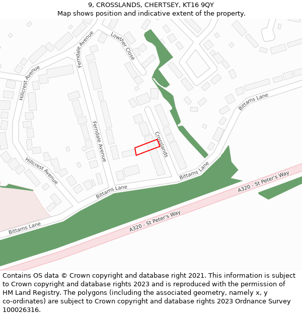 9, CROSSLANDS, CHERTSEY, KT16 9QY: Location map and indicative extent of plot